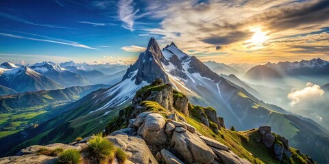 Wall Mural - Majestic mountain summit with a breathtaking view of the surrounding landscape, mountain, summit, peak, nature, landscape