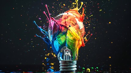Poster - Colorful Explosion of Creativity: A Lightbulb Filled with Vivid Paint Splashes