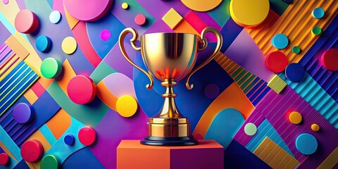 Wall Mural - Vibrant abstract background with a trophy surrounded by colorful shapes, vibrant, abstract, background, trophy, colorful