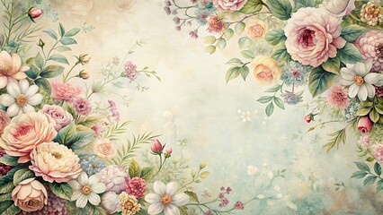 Wall Mural - Vintage floral background with delicate pastel flowers and intricate patterns, vintage, floral, background, pastel, flowers