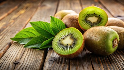 Wall Mural - Fresh kiwi fruit on a wooden table, kiwi, fruit, fresh, green, healthy, organic, wooden, table, natural, tropical, raw