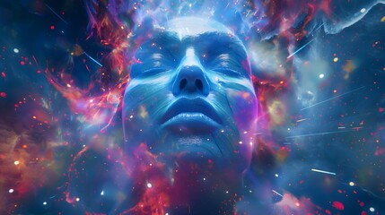 Wall Mural - 6. craft an immersive abstract composition featuring a blue cosmic background enriched with neon ray