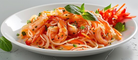 Canvas Print - Shrimp and Vegetable Stir-Fry with Rice Noodles