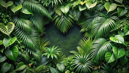 Wall Mural - Jungle plants forming a heart shape , nature, love, unity, greenery, tropical, flora, foliage, growth, botanical, harmony