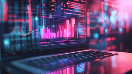 Wall Mural - business financial data management system virtual display over a laptop, digital software technology
