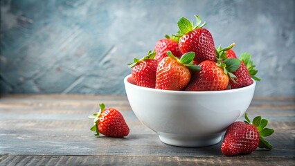 Wall Mural - Fresh ripe strawberries in a white ceramic bowl , red, fruit, summer, delicious, healthy, snack, organic, juicy, vibrant