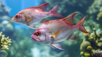 Poster - Two Red Snappers Swimming in an Aquarium