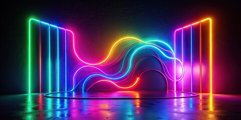 Wall Mural - Abstract neon art effect with vibrant colors glowing against a dark background, neon, abstract, art, effect, vibrant