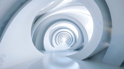 Wall Mural - 3. Design a futuristic spiral tunnel concept with dynamic twists and turns, tailored to produce a minimalist white background image that inspires curiosity.