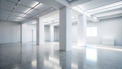 Wall Mural - Bright minimalist gallery space with abstract architectural design , white, bright, space, room, abstract, gallery