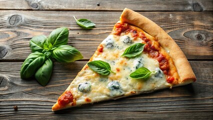 Wall Mural - Hot slice of Italian four cheese pizza with basil, Italian, four cheese, pizza, basil, delicious, melted, gourmet, appetizing