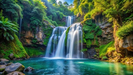 Wall Mural - Majestic waterfall cascading through lush canyon , waterfall, cascades, nature, landscape, scenic, beauty, powerful, flowing