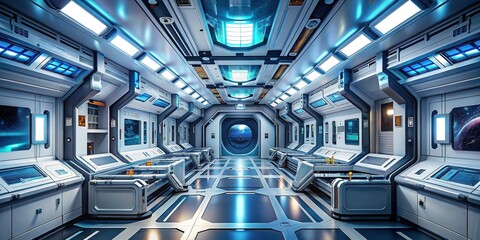 Wall Mural - Futuristic space station interior with advanced technology and sleek design, futuristic, space station,technology, advanced