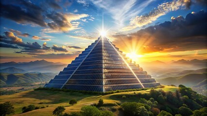 Wall Mural - Pyramid structure collecting energy from sky through mountain, energy, sky, pyramid, mountain, nature, power