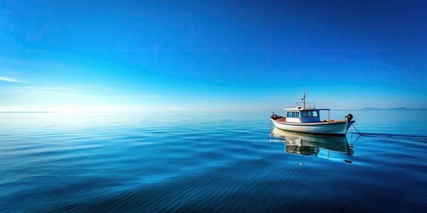 Wall Mural - Boat sailing on calm blue sea under clear skies, boat, sea, ocean, water, nautical, sailing, voyage, journey