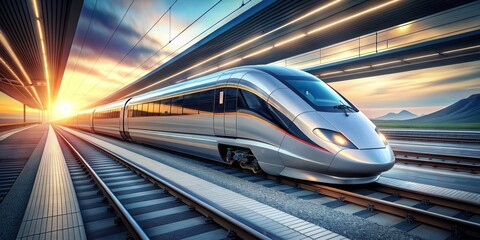 Wall Mural - A futuristic high-speed train traveling on advanced tracks , fast, transportation, futuristic, technology, speed