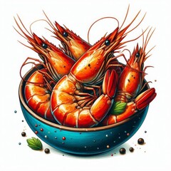 Wall Mural - an illustration of cooked tiger shrimps isolated on a white background, highlighting their vibrant color and appetizing appearance