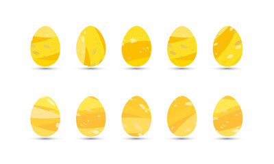 Vector set of golden yellow eggs for Easter celebration.