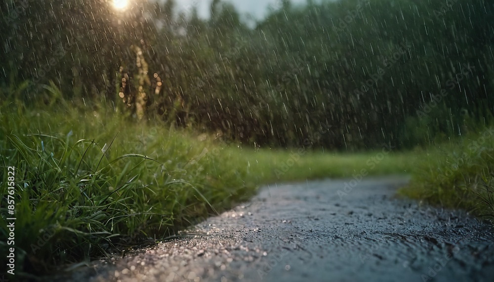 rain showers, heavy rainstorm in summer season, strong wind blowing in ...