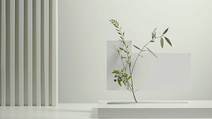 Wall Mural - Elegant Directional Sign with Modern Lines and Botanical Touch for Effortless Venue Navigation in Neutral Minimalist Style