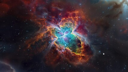 Wall Mural - An artistic rendition of the M1 Crab Nebula surrounded by the dynamic and colorful sprawl of gases and dust, vividly colored with reds from hydrogen, greens from sulfur, and blues from oxygen
