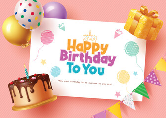 Wall Mural - happy birthday invitation card vector template. birthday greeting text in white blank paper space wi