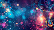 © Erika - fondo colorido con particulas y descubrimientos científicos con elementos quimicos y descubrimientos experimentos de ciencia educacion e innovacion