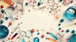 © Erika - fondo de ciencia con elementos e instrumentos cientificos para relaizar experimentos e investigacion