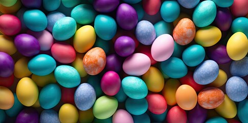 easter eggs background with a lot of multicolored candies