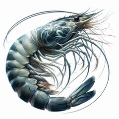 Wall Mural - Raw Tiger shrimp in white background Illustrate a single raw Tiger shrimp on a white background, emphasizing its natural appearance and intricate details