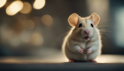 Small cutie holding its tail up high and peeking over an obstacle.