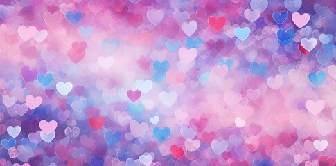 Wall Mural - heart background aesthetic with pink, blue, and purple hearts on a pink background