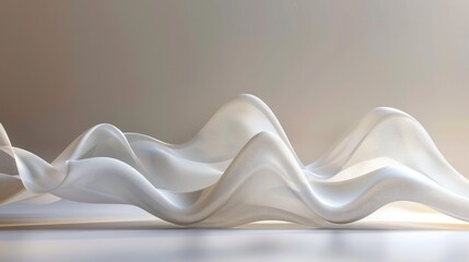 Wall Mural - Abstract composition featuring flowing white wave surfaces on a clear background, evoking a sense of tranquility and elegance