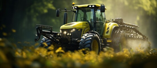 Wall Mural - Yellow Tractor in a Field
