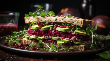 Beetroot, Avocado, and Pomegranate Sandwich