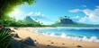 © Siasart Studio - moana background featuring a serene beach scene with a green tree, blue sky, and white clouds, framed by a large gray rock