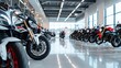 © PaulShlykov - A lot of new motorcycles is in showroom. Store interior with motorbikes, mopeds, scooters and racing equipment selling.
