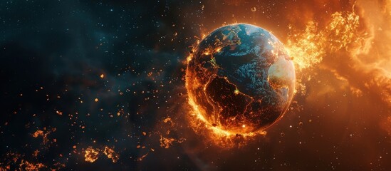 Canvas Print - Burning Planet Earth in Space