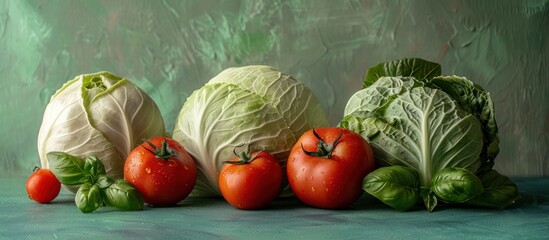 Fresh Vegetables on a Green Background
