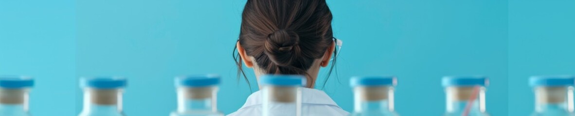 Aufkleber - Focused Female Scientist in Lab Coat Conducting Chemical Experiments in Bright Modern Laboratory