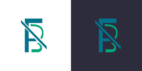 Wall Mural - Letter F and B logo monogram, minimal style identity initial logo mark cut by a line. vector emblem green and blue logotype for business cards initials.