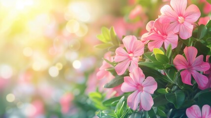 Wall Mural - pink flowers in the garden with blurry background