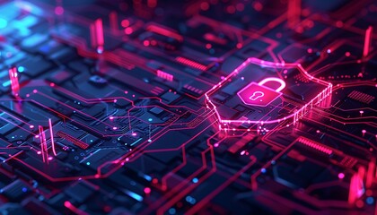 Leinwandbilder - Cyber Security Abstract: A Lock Within a Circuit Board