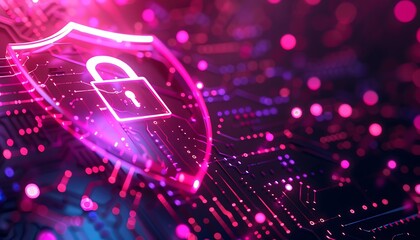 Fototapete - Cyber Security: Digital Shield and Lock
