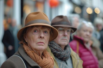 Sticker - Portrait of an elderly woman with hat on the street in the city