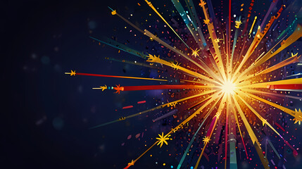 festive starburst background with sparkling confetti and fireworks exploding in various directions