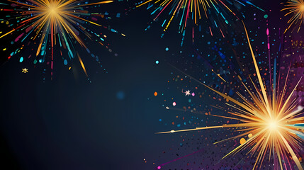 festive starburst background with sparkling confetti and fireworks exploding in various directions