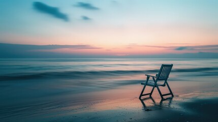 Canvas Print - A wooden chair on the sand of a quiet beach, soothing the soul on vacation.