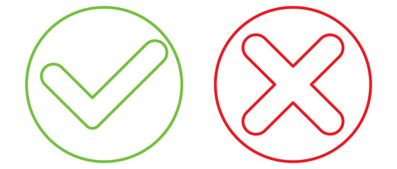 Wall Mural - checkmark and x or confirm and deny line art color icon for apps and websites. buttons isolated on a