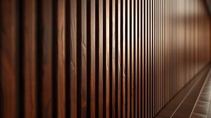 Canvas Print - 
A mahogany dark wood vertical slat wall covering provides a rich and elegant backdrop. The individual slats, arranged vertically, exhibit a deep, warm tone with subtle variations in color and grain, 